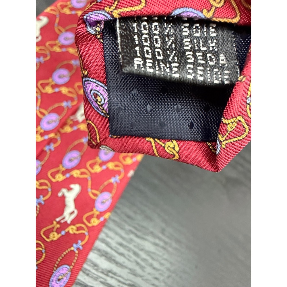 Trevisan Venezia Mens Red Silk Equestrian Horse Print Tie Made in Italy‎ - Picture 3 of 7